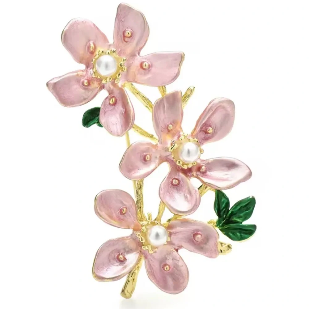 Pink Blossom Floral Gold Brooch